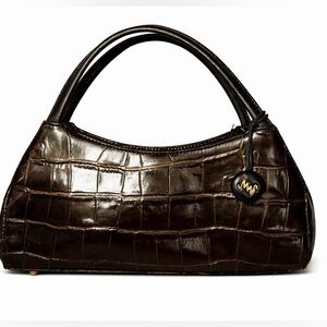 MonSac Neiman Marcus Leather Classic Croc-Embossed Women's Handbag in Dark Brown